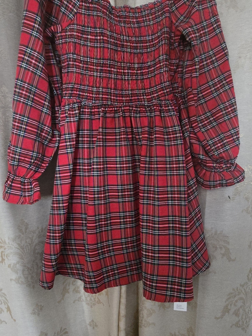Red Plaid Smocked Long-Sleeve Top